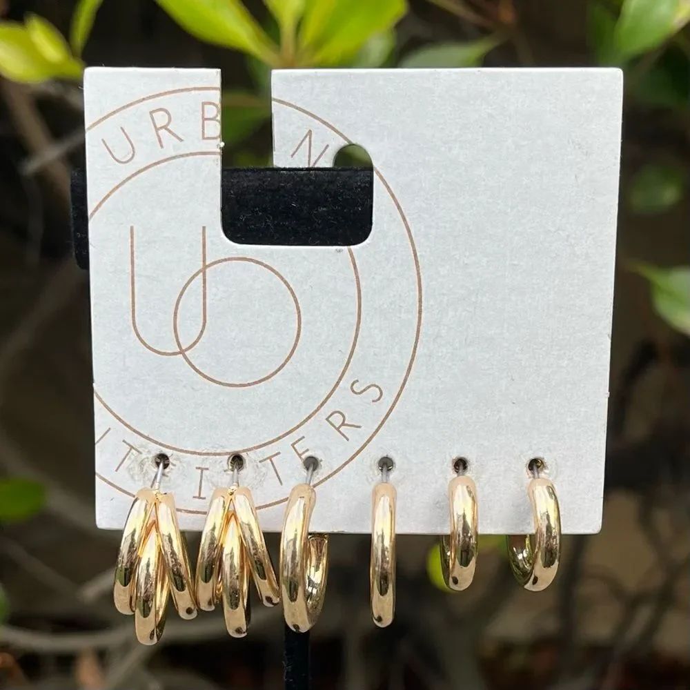 NWT New Urban Outfitters UO Gold Hoop Earring Set Three (3) Earrings